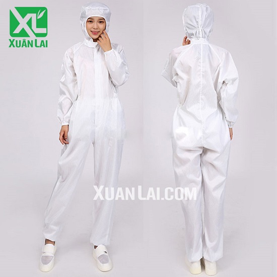 Áo jumpsuit chống tĩnh điện màu trắng