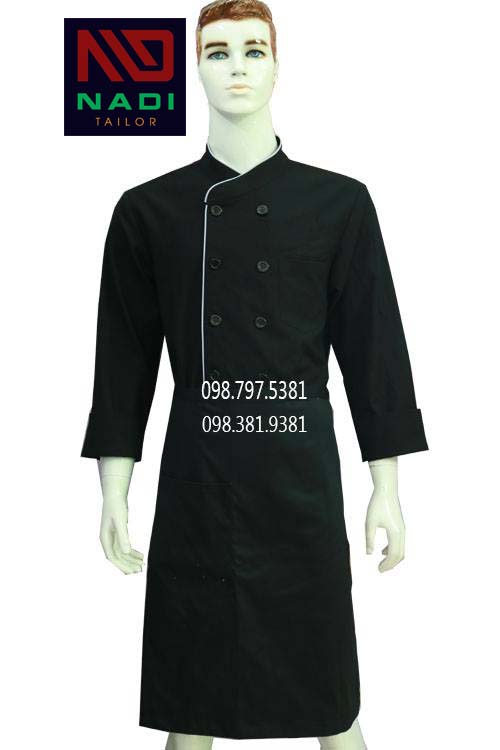 Áo đầu bếp đen viền xám tay dài ABM005